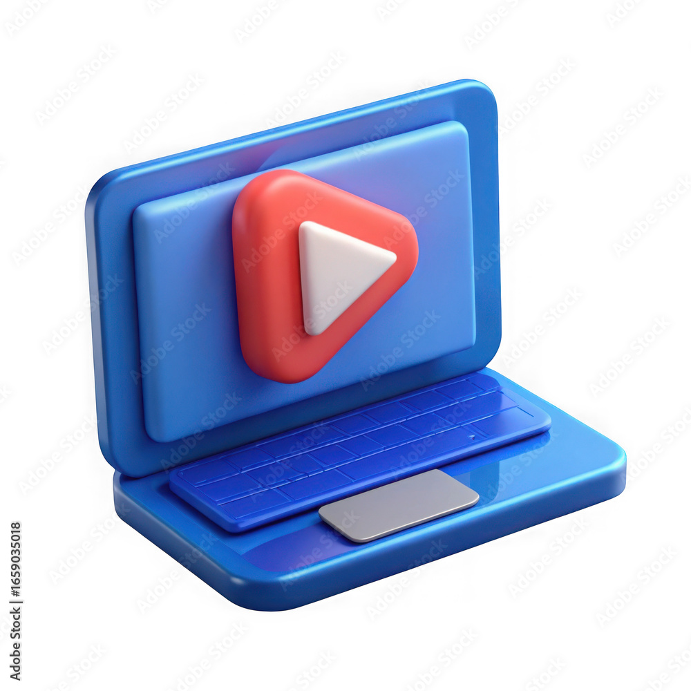 Poster 3d laptop with play button icon isolated on transparent background
