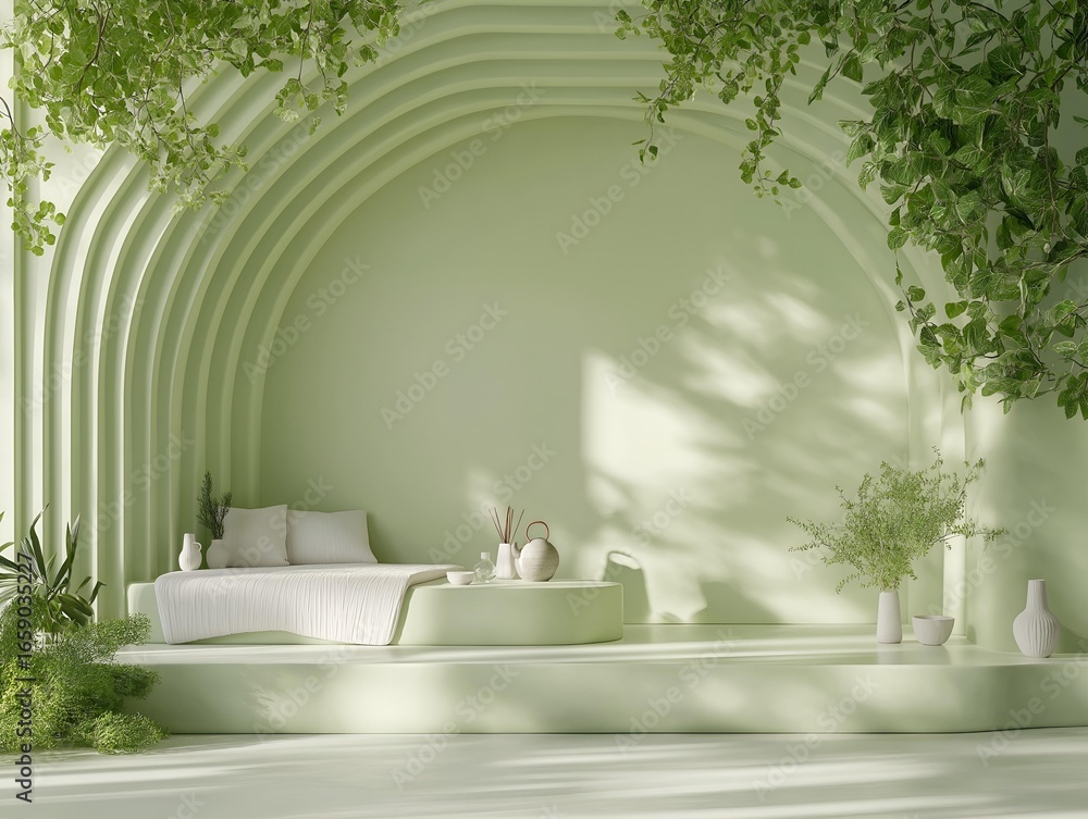 Poster an elegant interior setting with a soft color palette, the design adds an artistic and clean look, f
