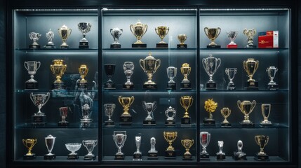 Display of Trophies and Awards in a Modern Glass Cabinet