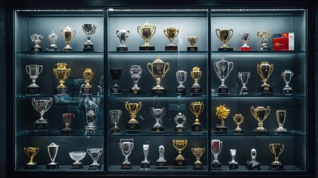 Display of Trophies and Awards in a Modern Glass Cabinet