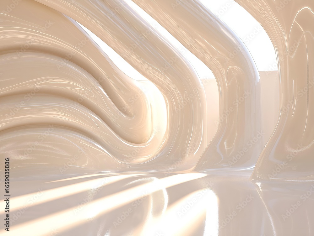 Poster an abstract composition showing flowing textures, with soft, cream-colored hues, it generates a sens