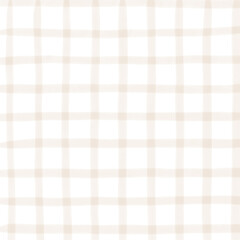 Brown Beige White Plaid Gingham Madras Check Hand Drawn Background Pattern Overlay