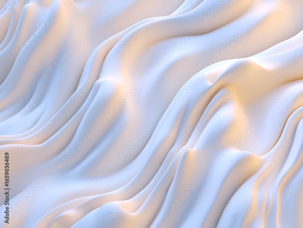 Poster an abstract artwork with fluid forms and a soft color palette, the play of light and texture generat
