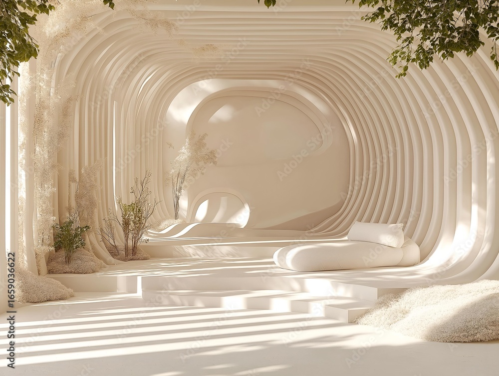 Poster an architectural design with a layered and inviting structure, the arrangement showcases arches and 
