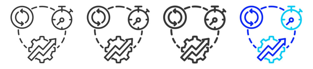 Takt Time Icon Set Collection in Creative Outline Style for Business Continuous Improvement Lean Management Quality Control and Kaizen Productivity