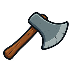 Cartoon Battle Axe Icon with Wooden Handle