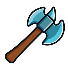 Blue Double-Edged Fantasy Axe Cartoon Illustration