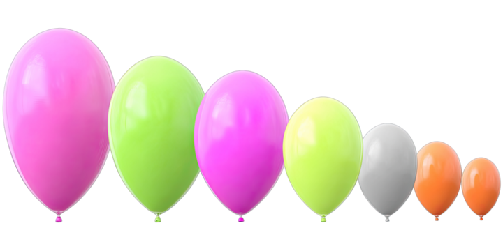Colorful balloons in various sizes and shades