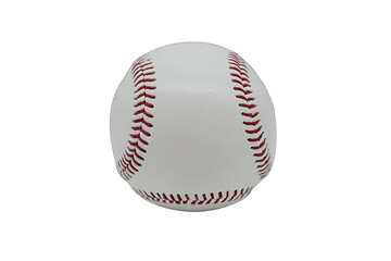Close-up of a baseball.  White ball with red stitching.  Perfectly round.  Isolated on black background
