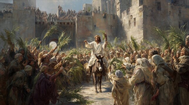 When Jesus entered Jerusalem, a large crowd welcomed him by shouting Hosanna.