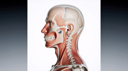 Poster-quality side-view cutaway of head layers, ideal for clinics, educational centers, and health magazines.