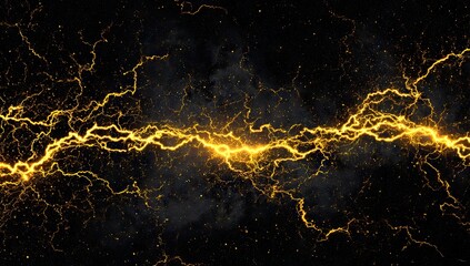Golden lightning crackles across a dark, textured background
