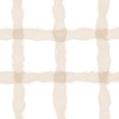 Brown Beige White Plaid Gingham Madras Check Hand Drawn Background Pattern Overlay