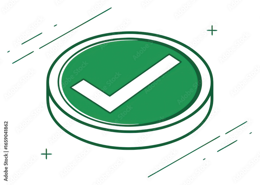 Poster green check mark inside a circular outline isolated on transparent background