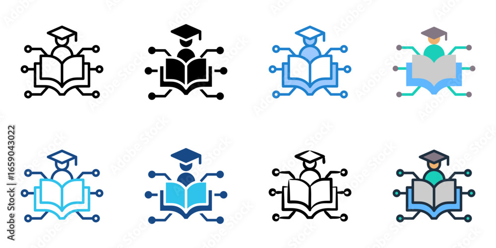 Poster e-learning icon set multiple style collection