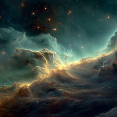 Green and Yellow Nebula in Dark Spac