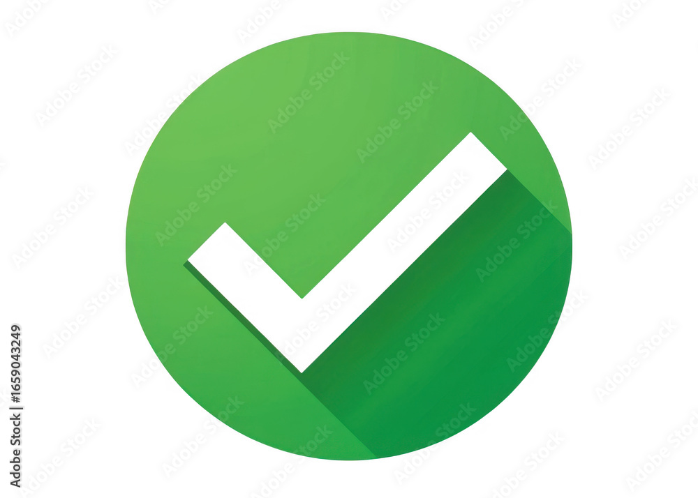 Poster green circle with black check mark symbol isolated on transparent background