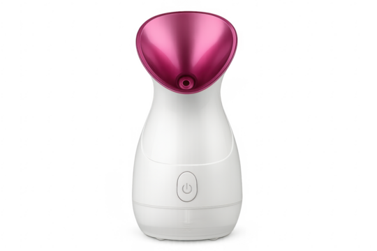 Modern facial steamer producing hot mist on transparent background