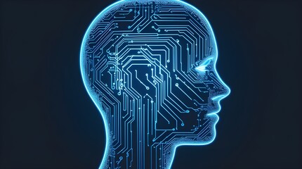 A glowing neon circuit pattern forming a head