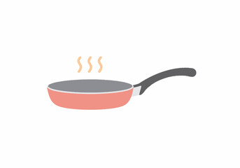 Steaming Pink Frying Pan with Grey Interior and Black Handle.