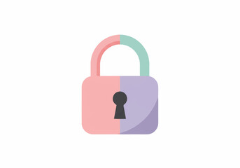 Pastel Pink and Purple Padlock Icon Illustration.
