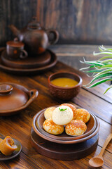 serabi , indonesian pancake made with rice flour and coconut milk, and cook on a clay griddle