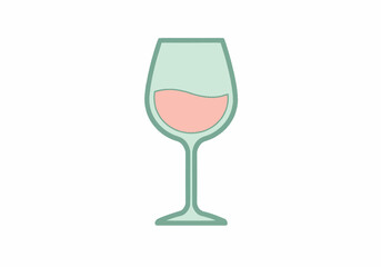 Illustrated Wine Glass with Pale Pink Wine.