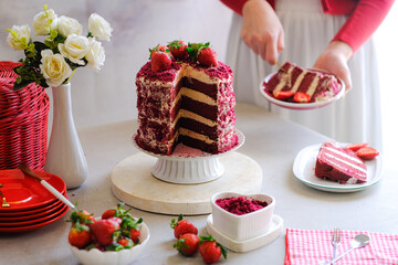 still life a whole cake in white and red concept