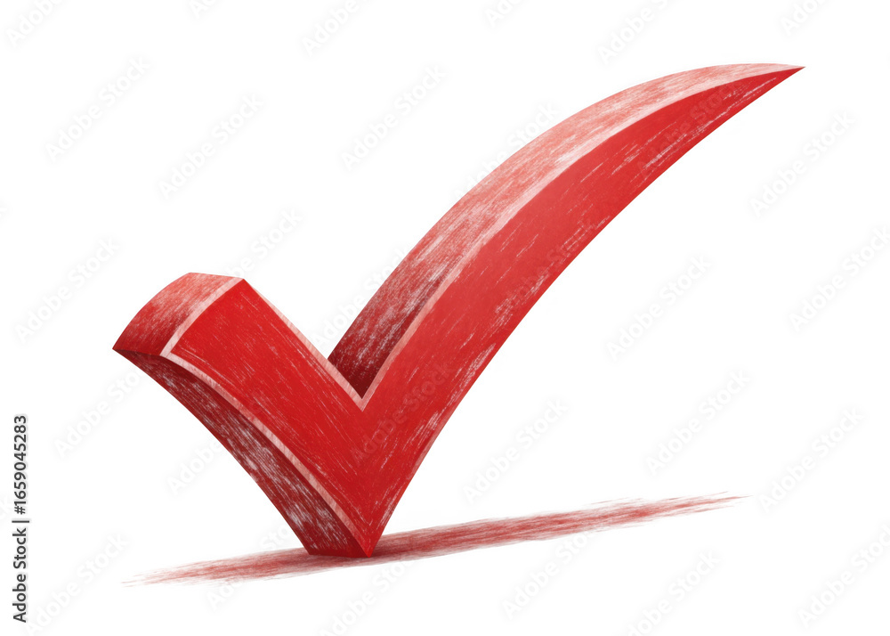 Poster a vibrant red check mark symbol with a subtle shadow isolated on transparent background