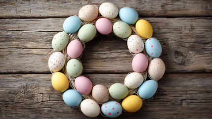 Obraz premium easter eggs in a basket on wooden background 