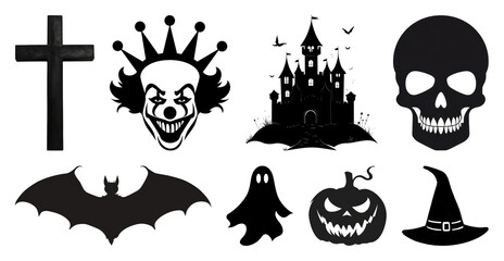 Obraz premium PNG Spooky Halloween silhouette icons, element set on transparent background