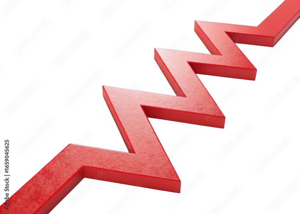 Poster a bold red zigzag arrow pointing upwards on a transparent background isolated on transparent backgro