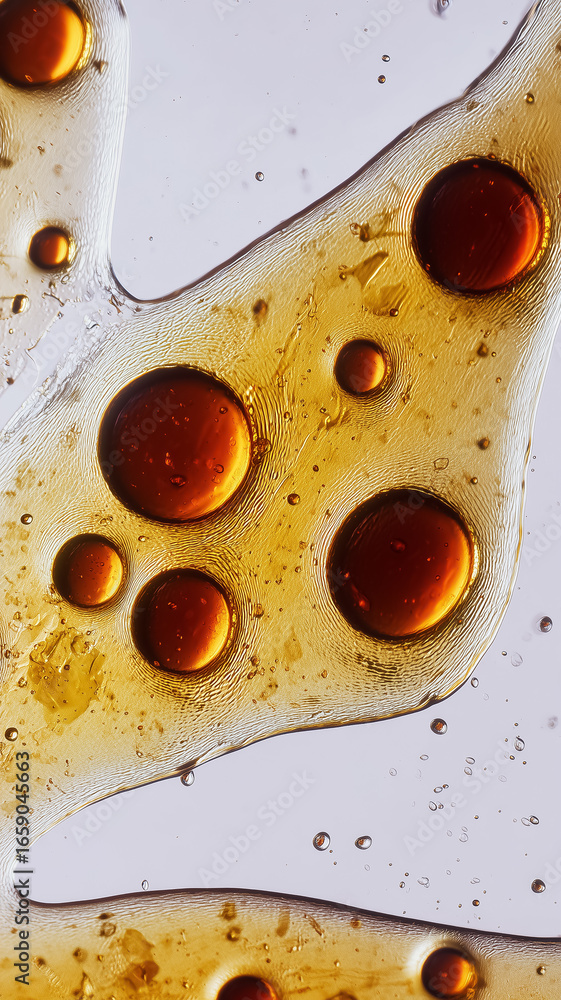 Poster abstract macro photography showing brown and orange bubbles floating in viscous liquid