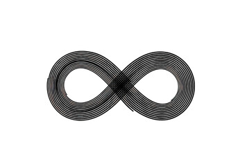 An abstract black and white graphic illustration of the infinity symbol, isolated on a transparent background