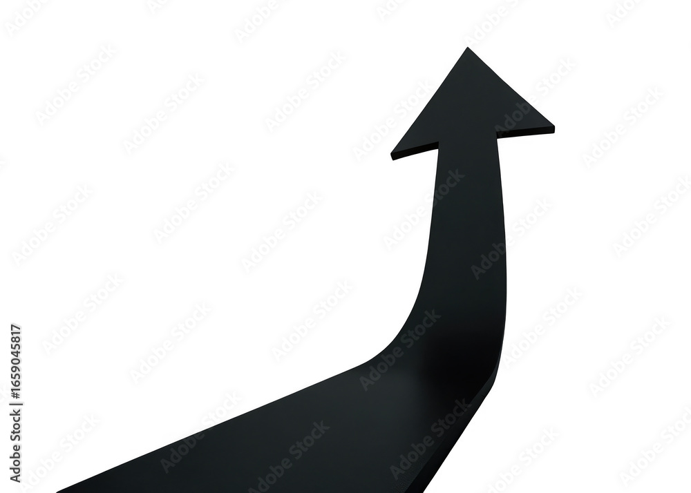 Poster a dark gray arrow curves upwards and points towards the sky isolated on transparent background