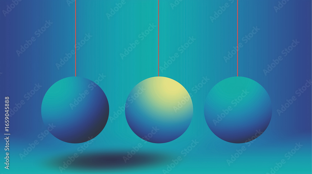 Aufkleber three gradient spheres hanging on strings creating a newton's cradle effect