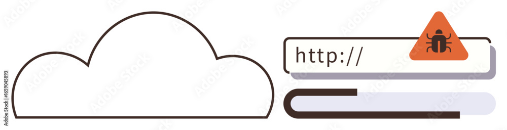 Poster cloud icon with a red malware warning triangle over a url bar, emphasizing cybersecurity in cloud ne