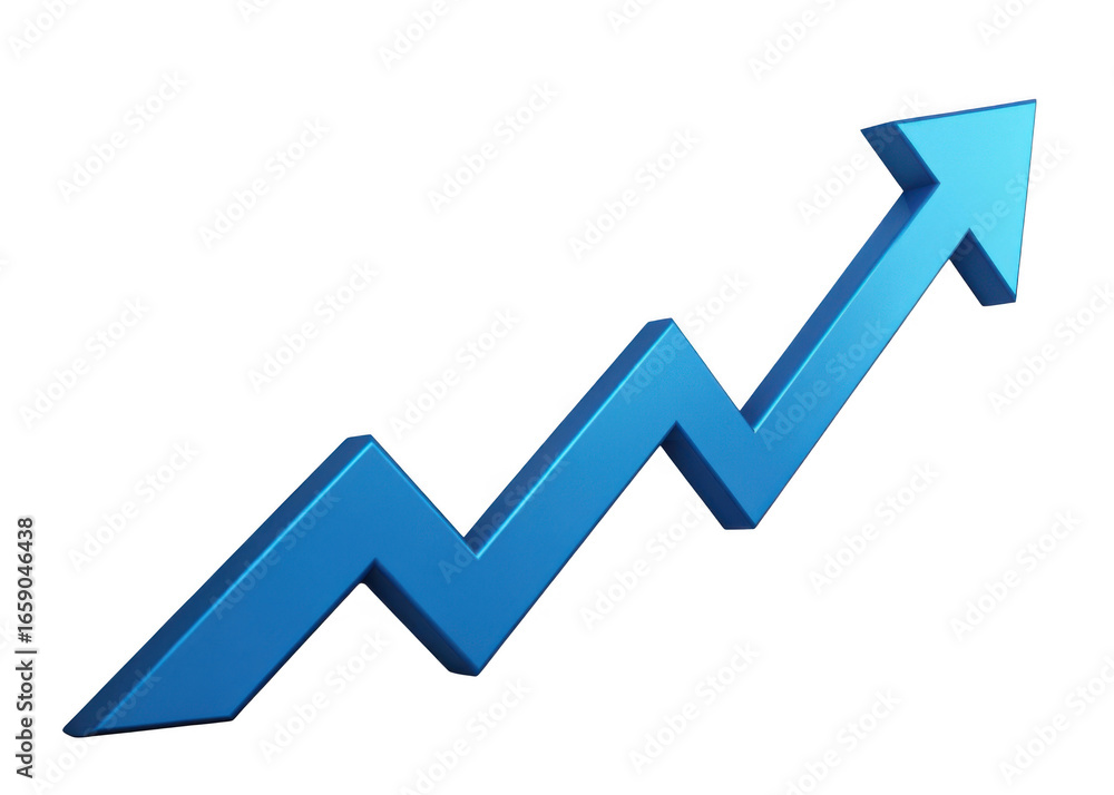 Poster blue 3d arrow graph showing upward trend isolated on transparent background