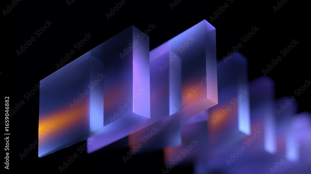 Poster abstract glass plates creating a colorful pattern on black background