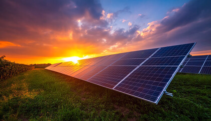 Solar panels at sunrise