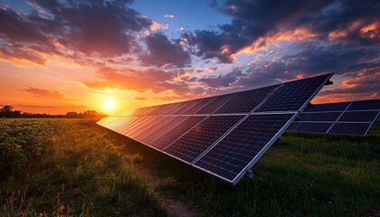 Solar panels at sunrise