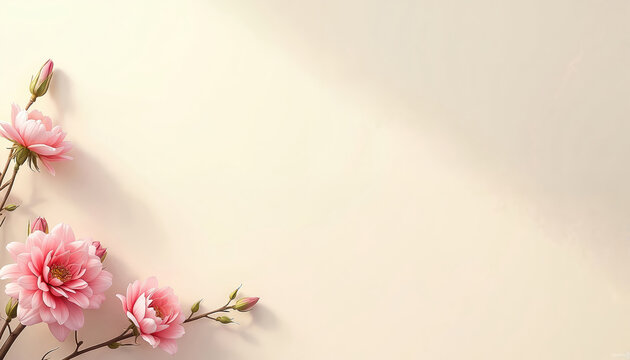 Elegant cream textured illustration with subtle pink floral corner accents, gentle shadow. Minimalist design suitable for sympathy cards, memorial announcements, funeral invitations conveying