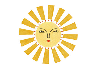 Sun face art watercolor illustration