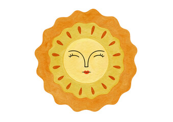 Sun face art watercolor illustration