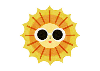 Sun face art watercolor illustration
