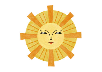 Sun face art watercolor illustration