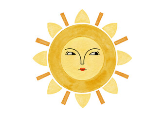 Sun face art watercolor illustration