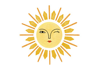 Sun face art watercolor illustration