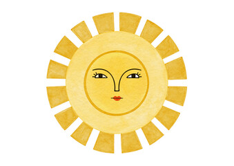 Sun face art watercolor illustration