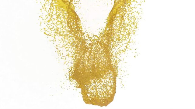 yellow liquid splash drops on white bg super slow